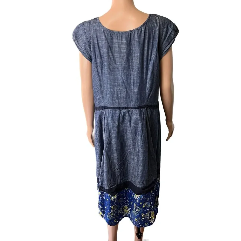 eShakti Chambray Cotton Midi Dress 2X 20W Floral Hem Pockets Cottagecore Prairie - Picture 4 of 6